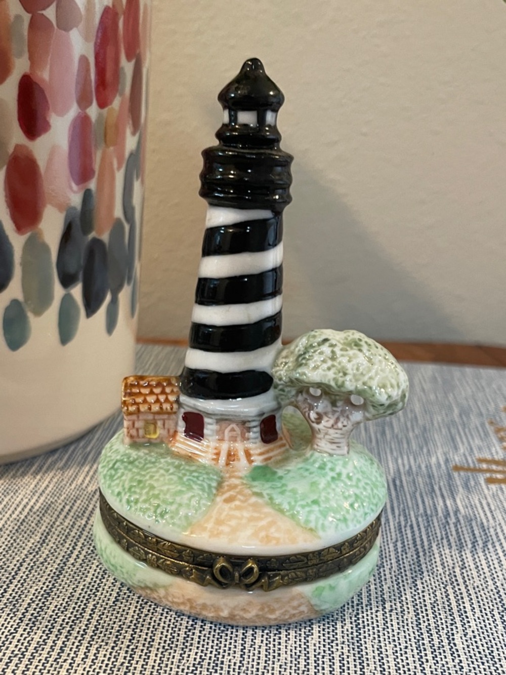 Vintage Lighthouse Hinged Trinket Box– Cape Hatteras Style Ceramic Coastal Decor